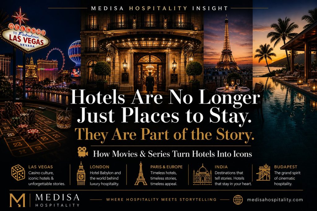 Luxury hotels featured in films and series, showcasing how cinematic storytelling transforms hospitality into iconic global experiences